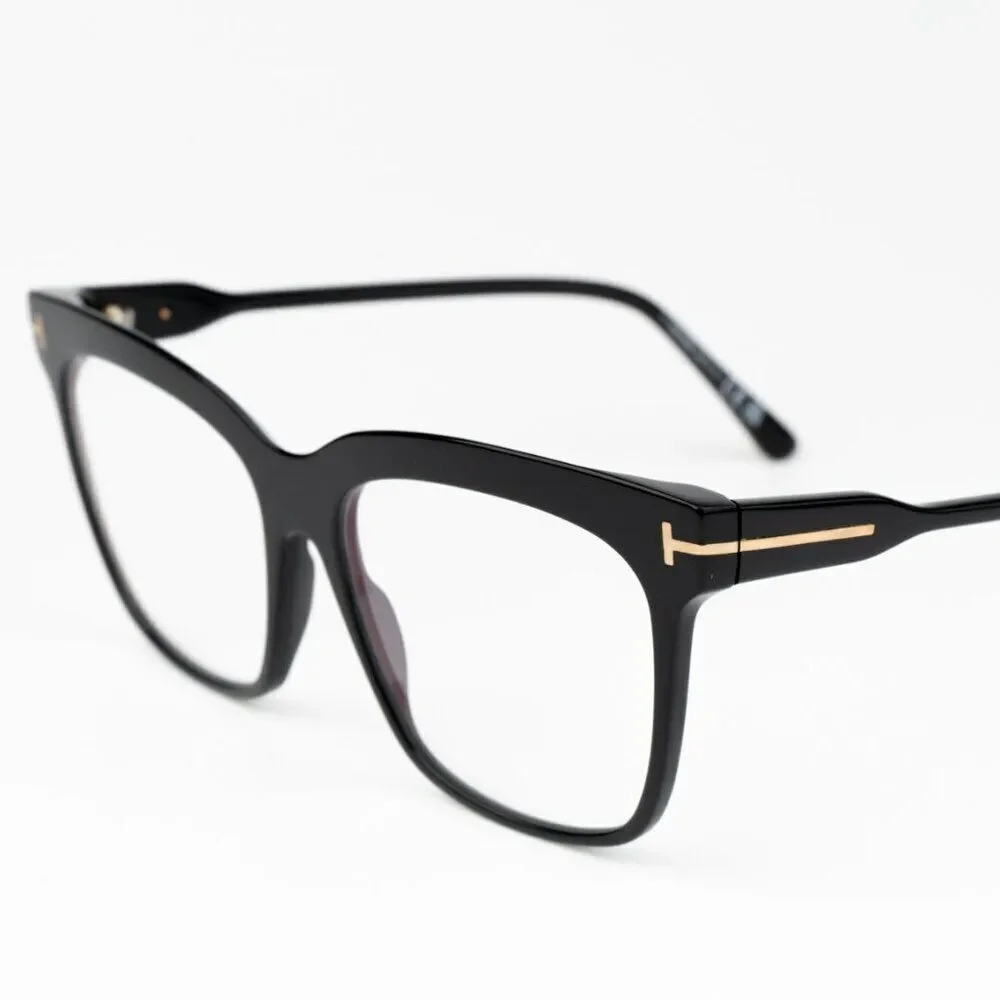 NEW Tom Ford FT5768-B 001 Shiny Black Blue Block Square Women Eyeglasses